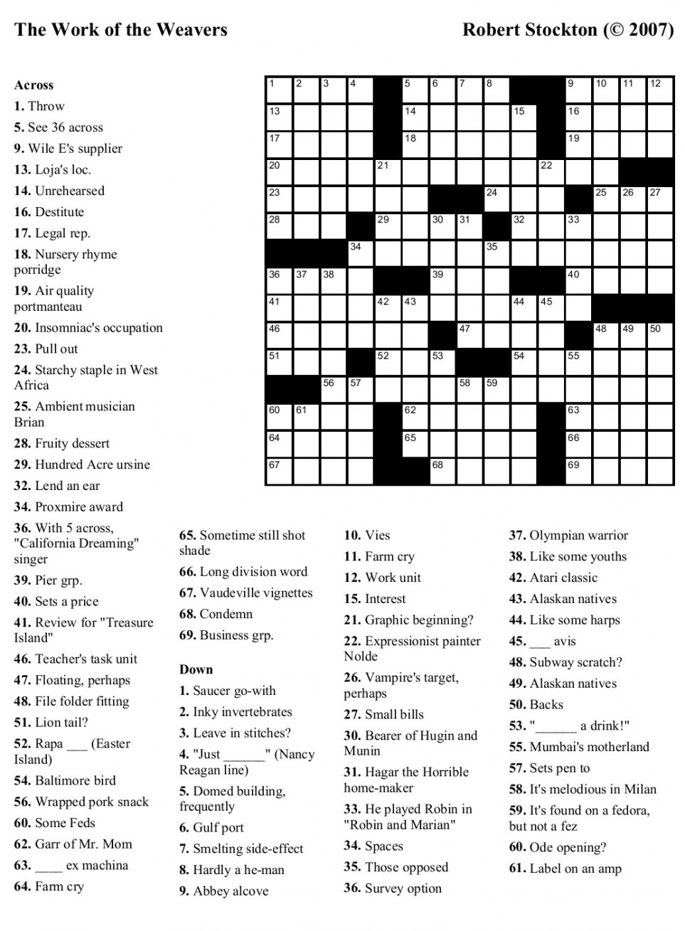 Free Crossword Puzzles Print