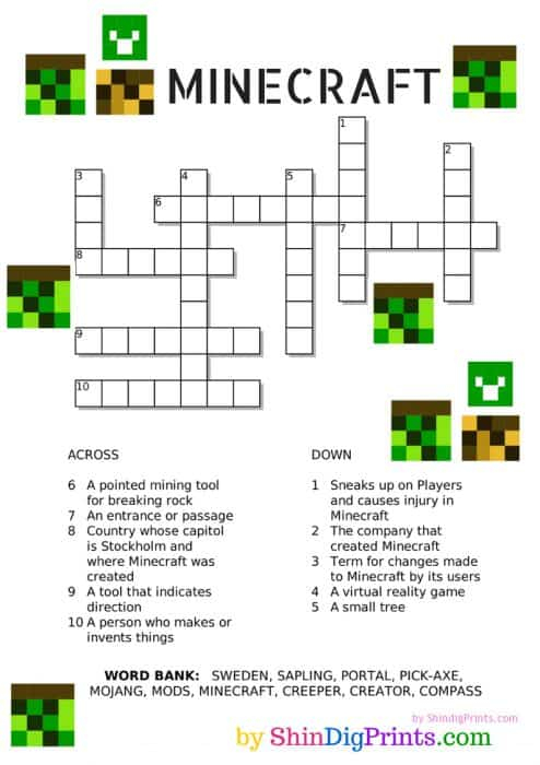 Minecraft Crossword Free Printable