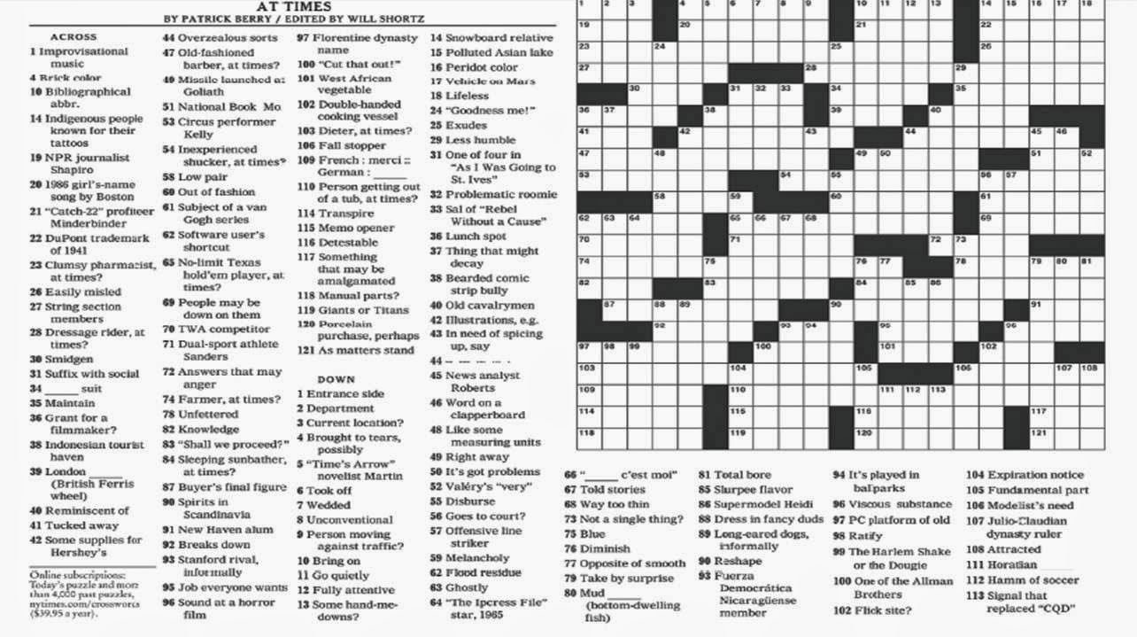 New York Times Printable Crossword Puzzles