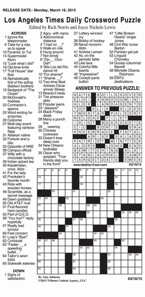 Free Printable Sunday Crossword Puzzles Printable