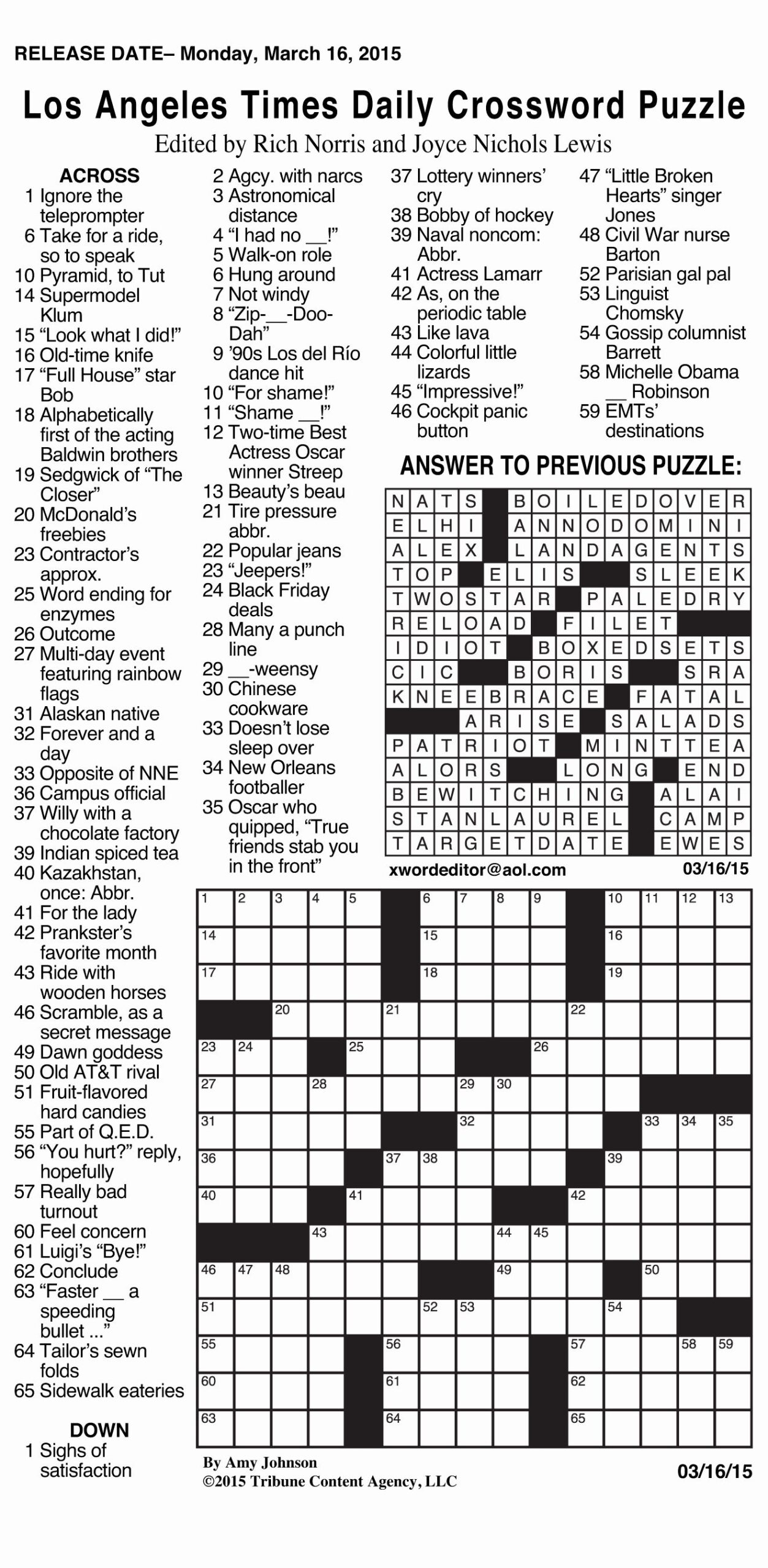 Printable Crossword Puzzles Sunday