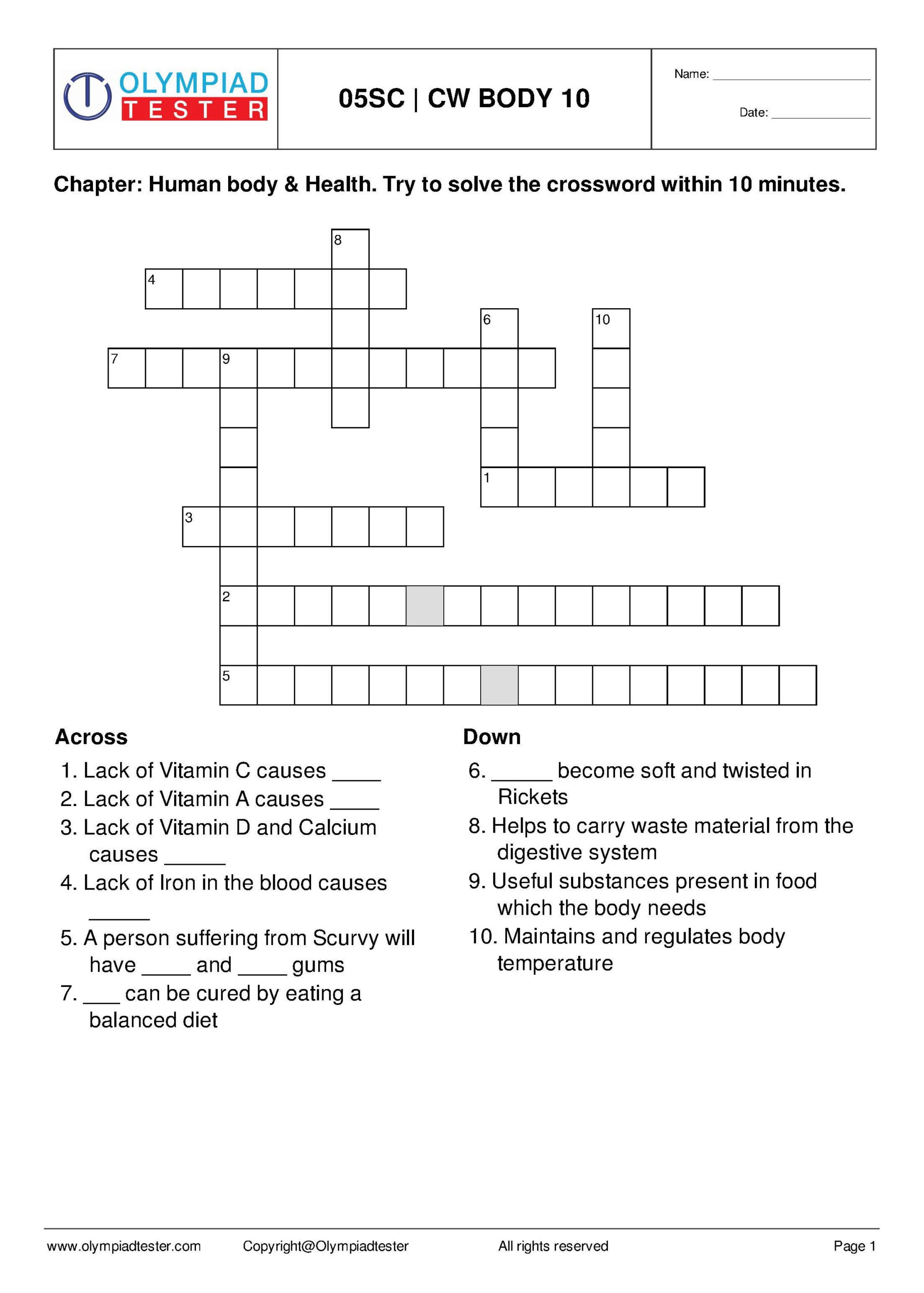 Grade 5 Crossword Puzzles Printable