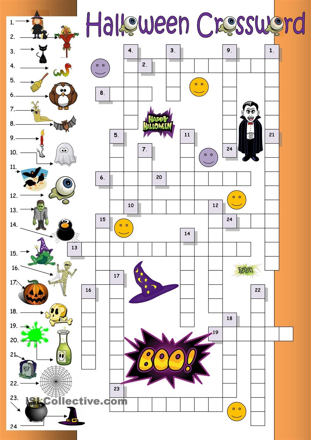 Halloween Crossword Puzzle For Kids