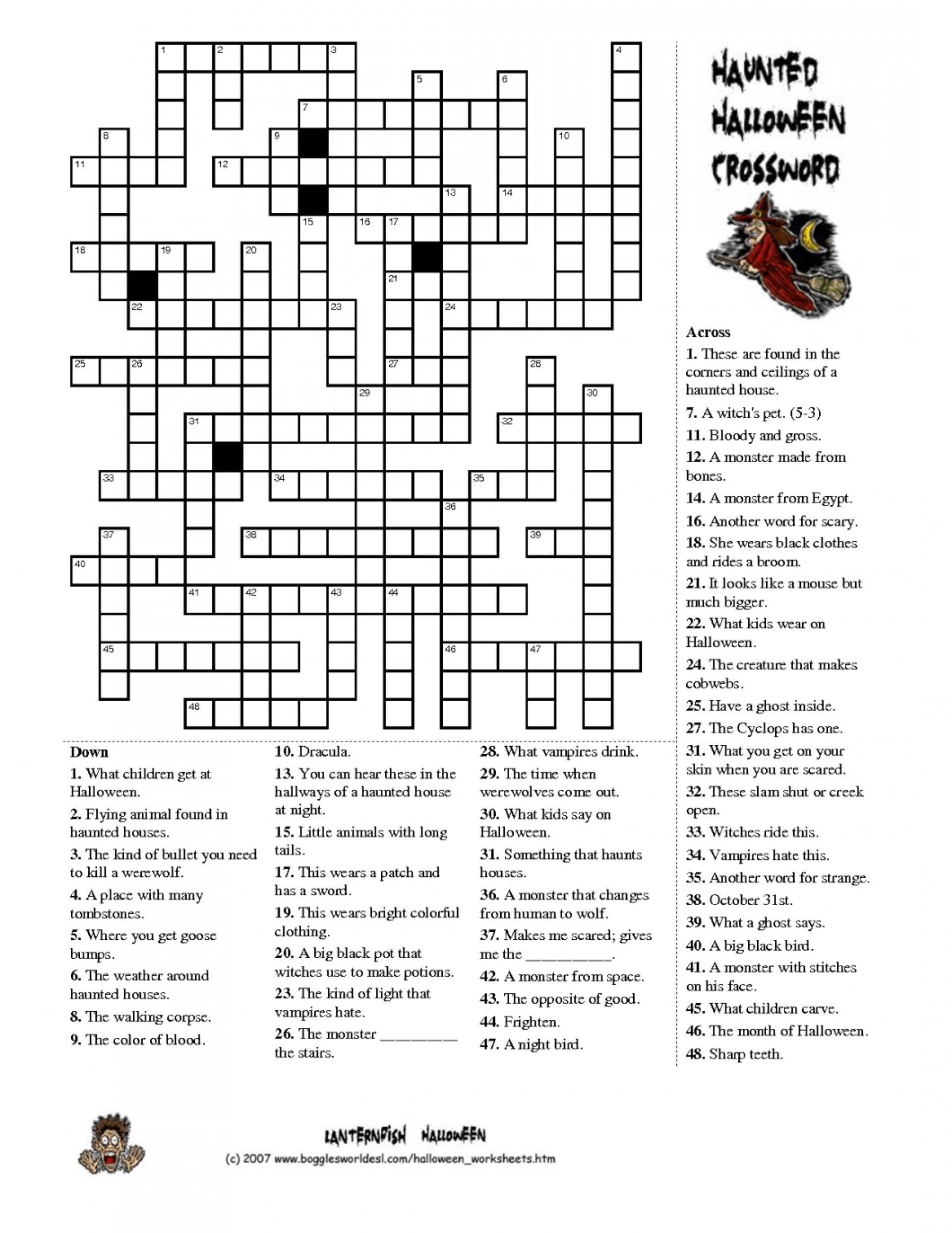Halloween Crossword Puzzles For Adults