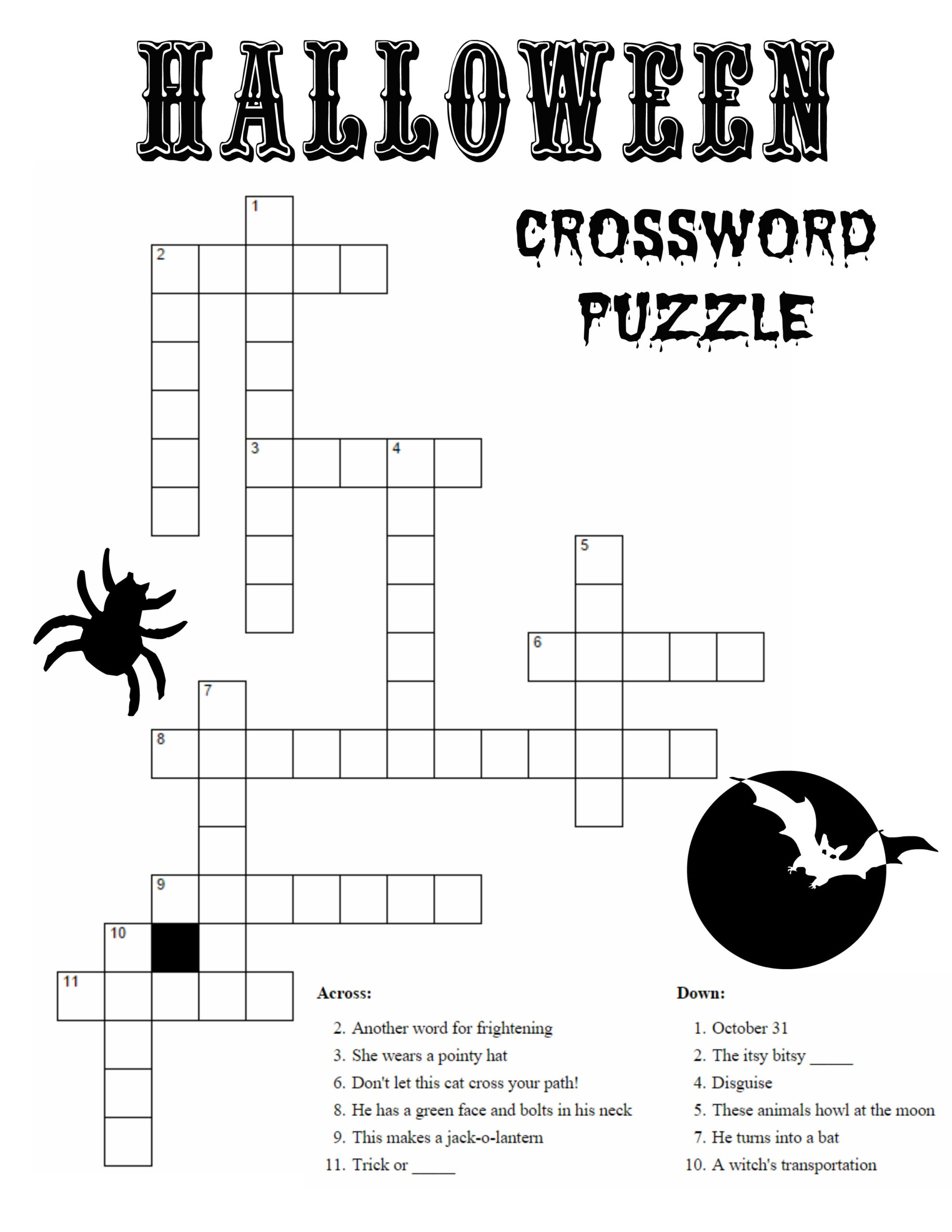 Halloween Crossword Puzzles For Adults