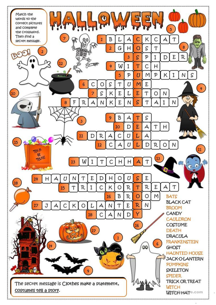 Halloween Crossword Worksheet Free ESL Printable