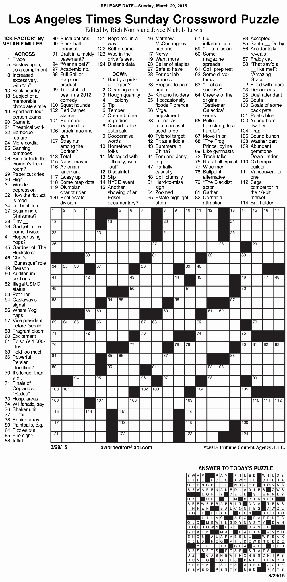La Times Crossword Printable Pdf