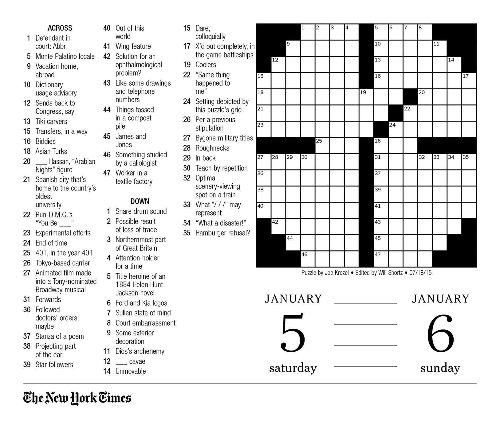La Times Printable Crossword Puzzles 2018
