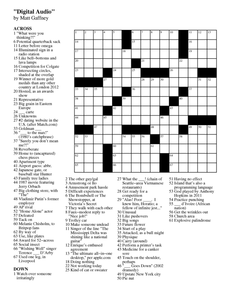Large Print Crossword Puzzles Online Printable Crossword