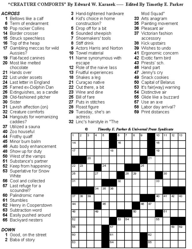 Crossword Puzzles To Print Medium Difficulty