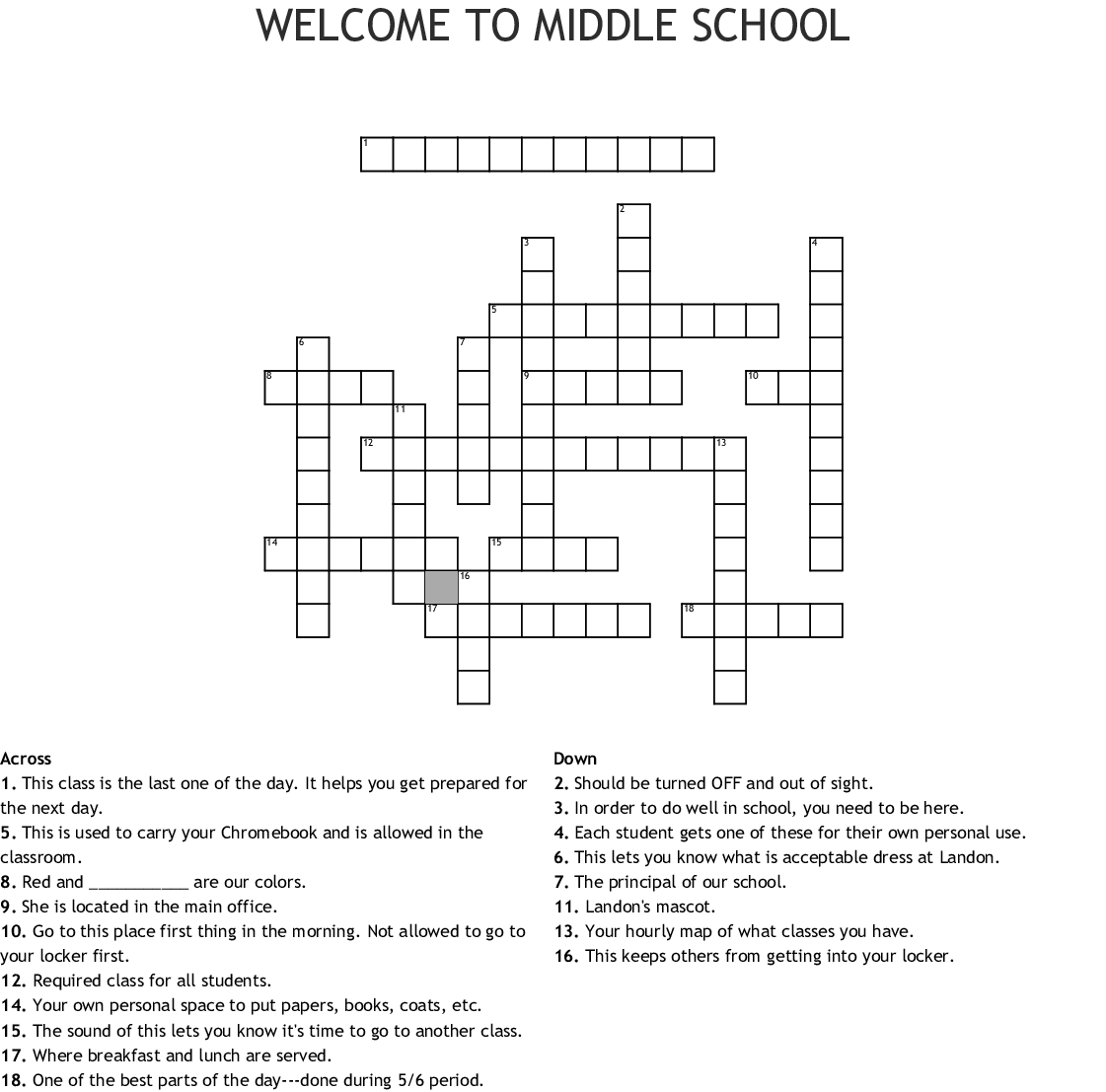 Printable Crossword Puzzles Pdf Middle School