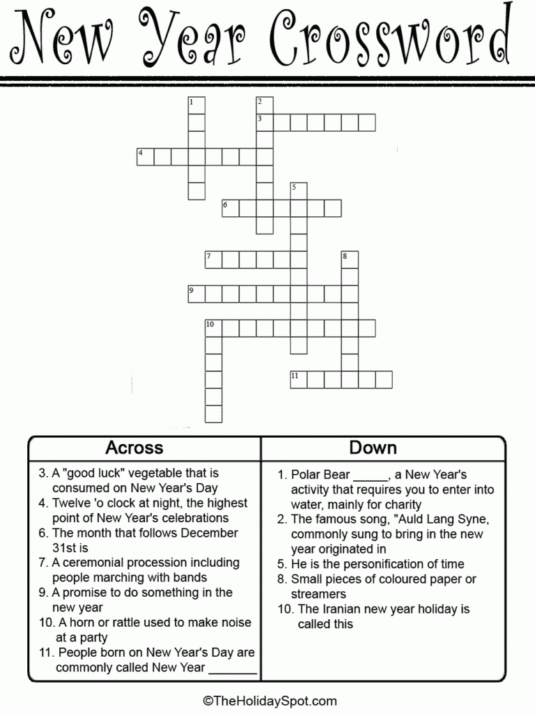 New Year Black And White Crossword Template