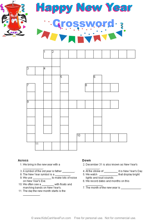 New Year Crossword Puzzle Printable