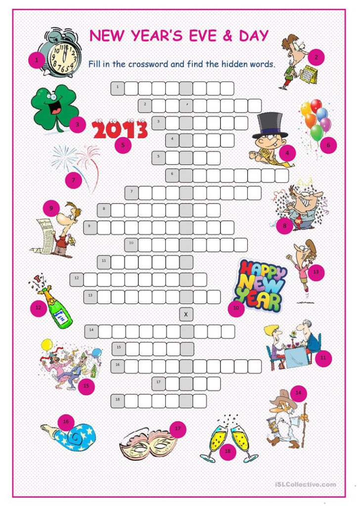New Year S Eve Day Crossword Puzzle Worksheet Free ESL