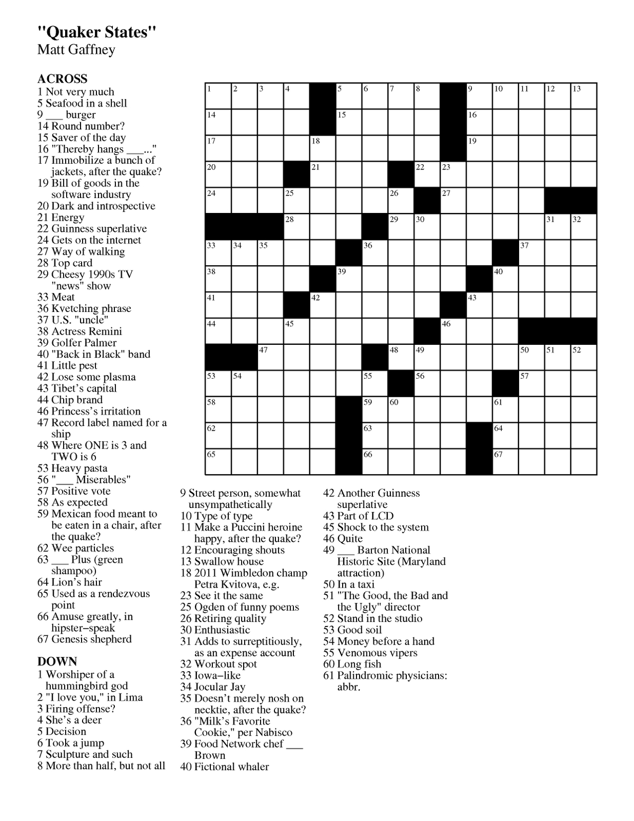 Printable Crossword Puzzle