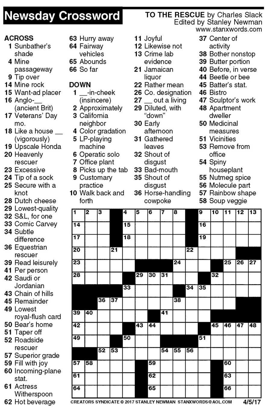 Newsday Crossword Puzzles To Print