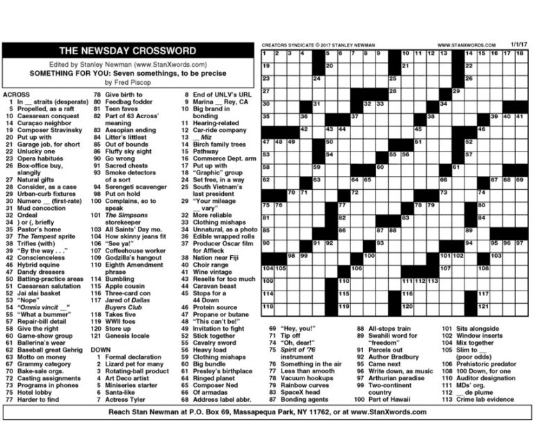 Newsday Sunday Crossword Printable Customize and Print