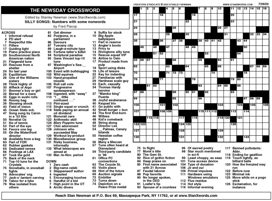 Printable Newsday Sunday Crossword