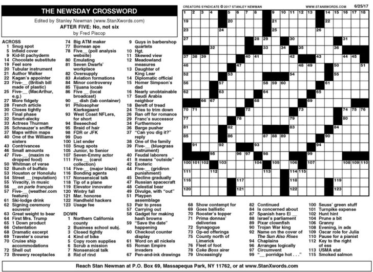 Newsday Crossword Sunday For Jun 25 2017 By Stanley | Printable Crossword Puzzles Online