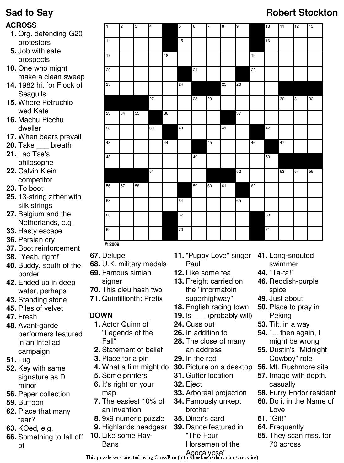 Free Daily Printable Crossword Puzzles April 2021