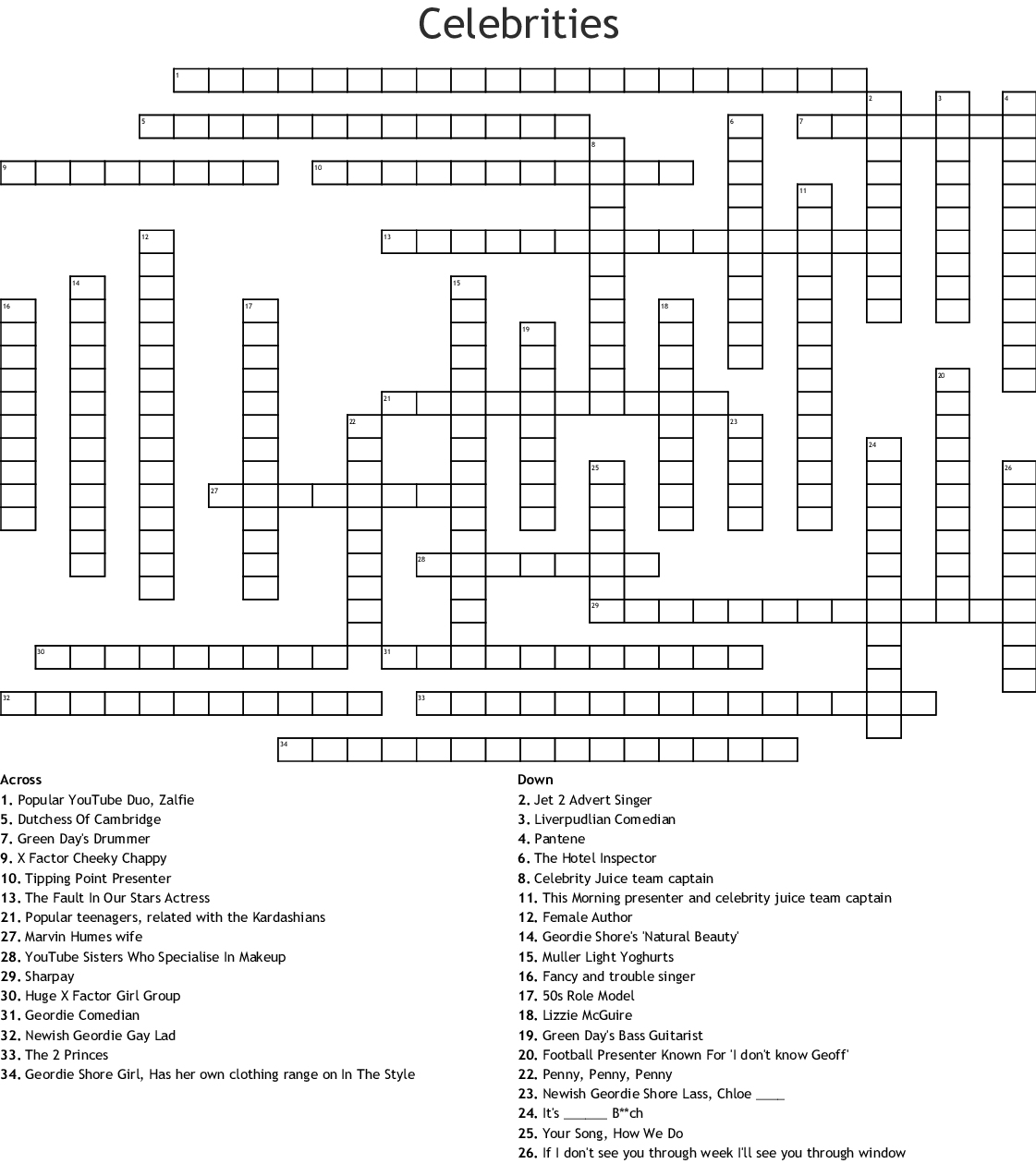 Celebrity Crossword Printable