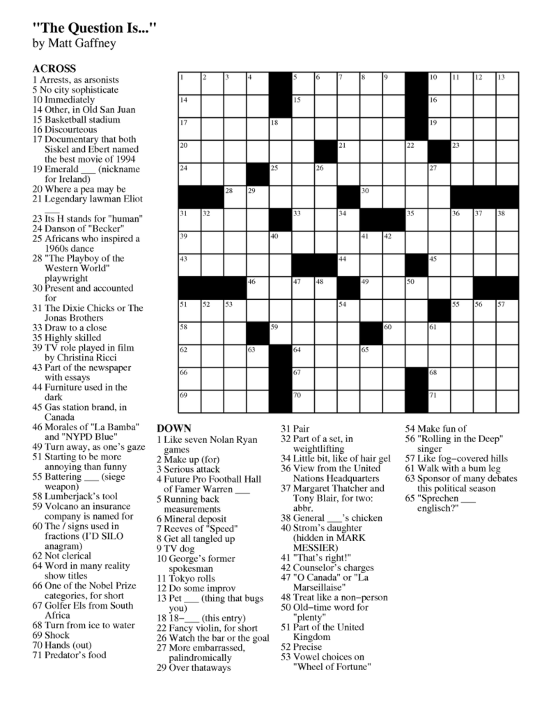 Printable Chicago Tribune Sunday Crossword Puzzle | Printable Crossword ...