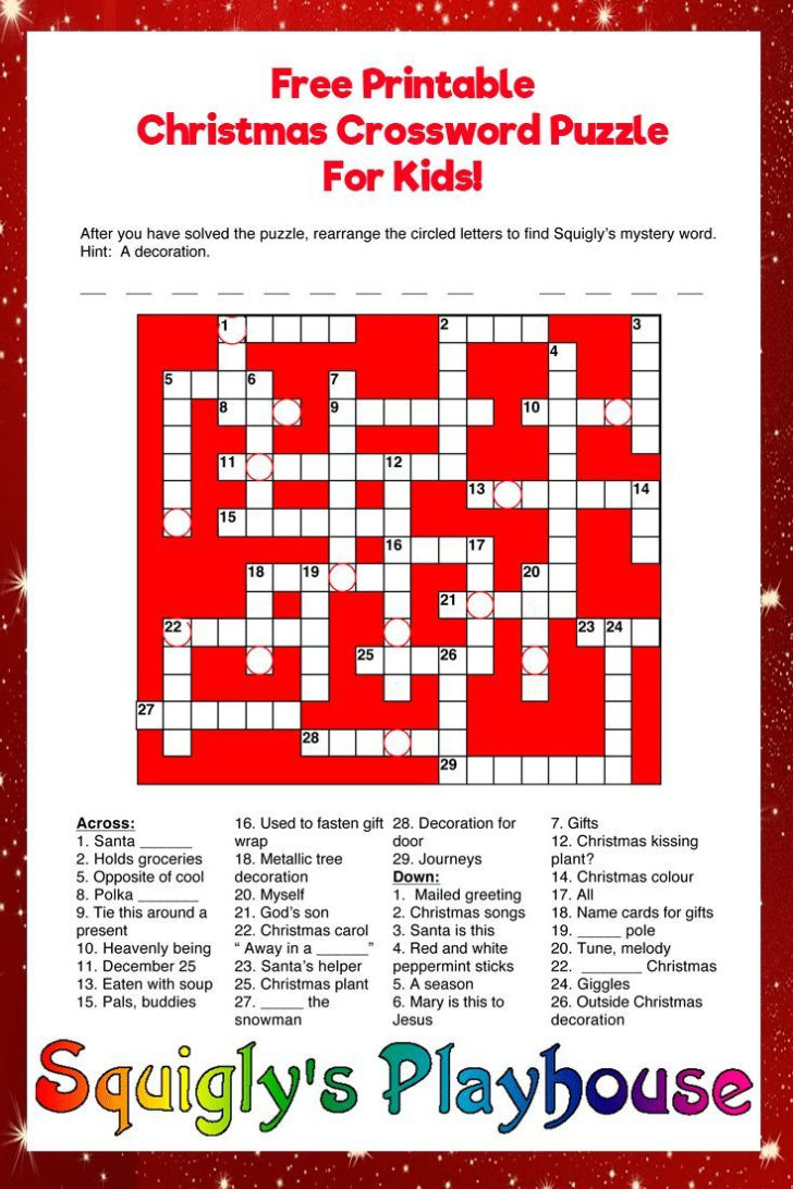 Printable Christmas Crossword Puzzles For Adults With Printable 