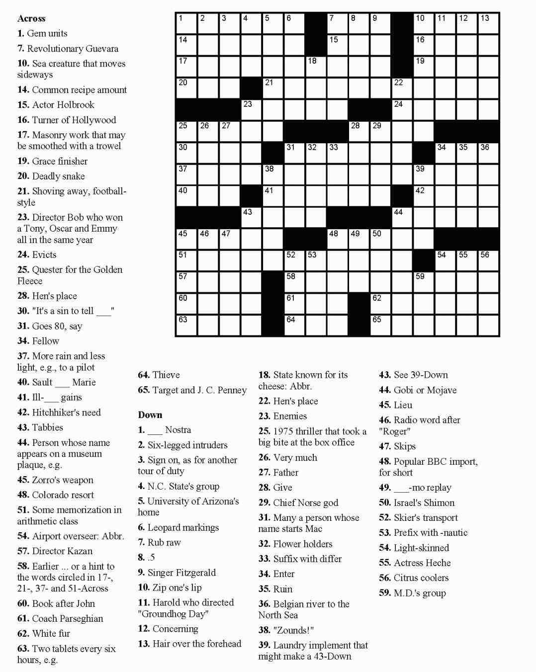 Printable Crossword Puzzles For Adults With Answers
