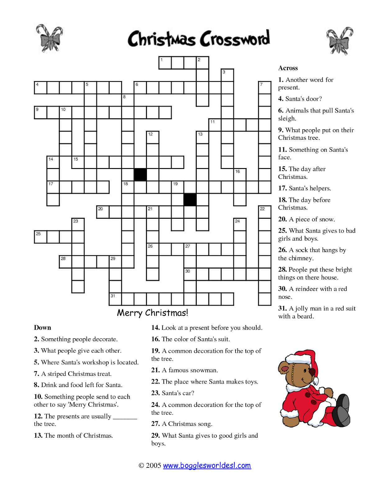 Free Printable Christmas Crossword Puzzles For Adults With Answers
