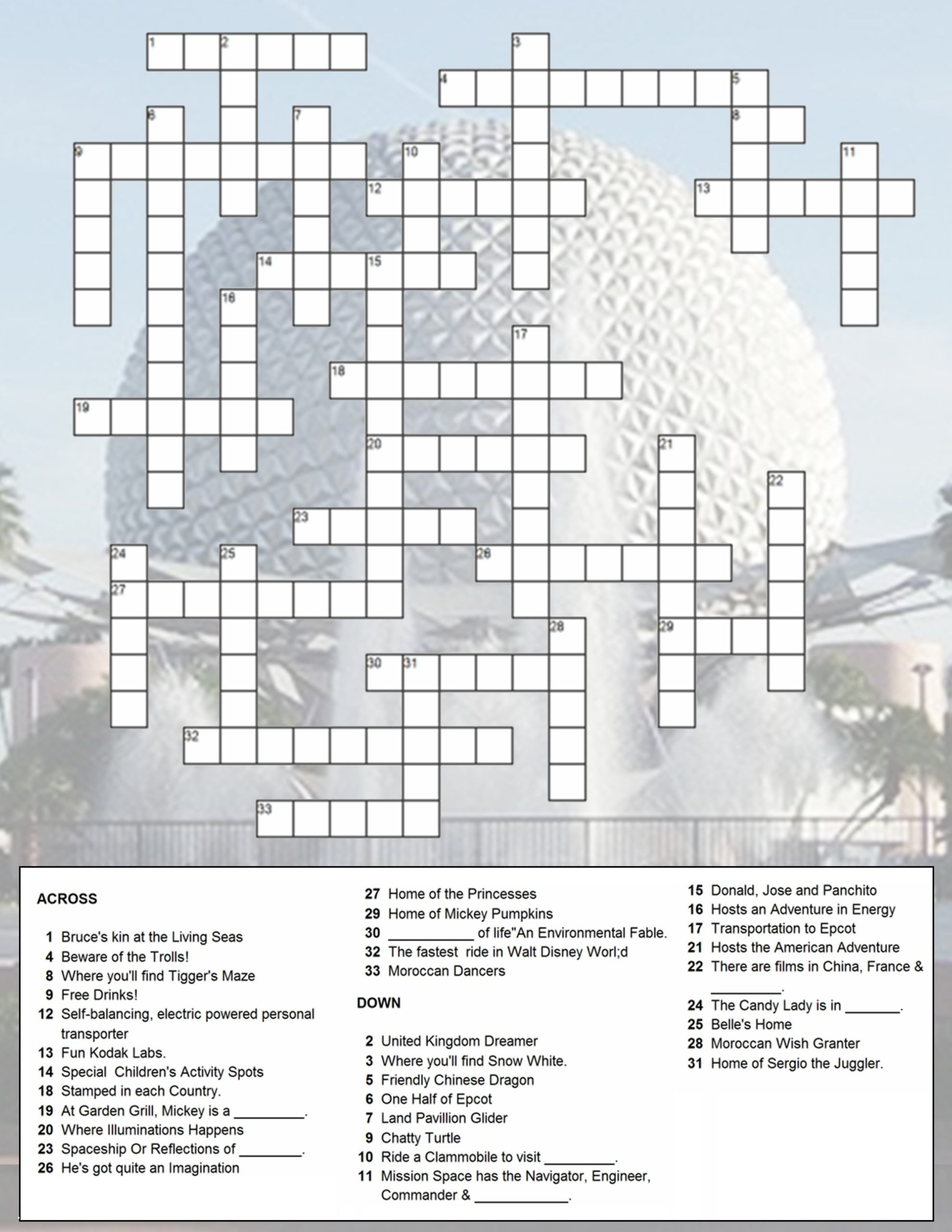 Printable Crossword Puzzles Disney