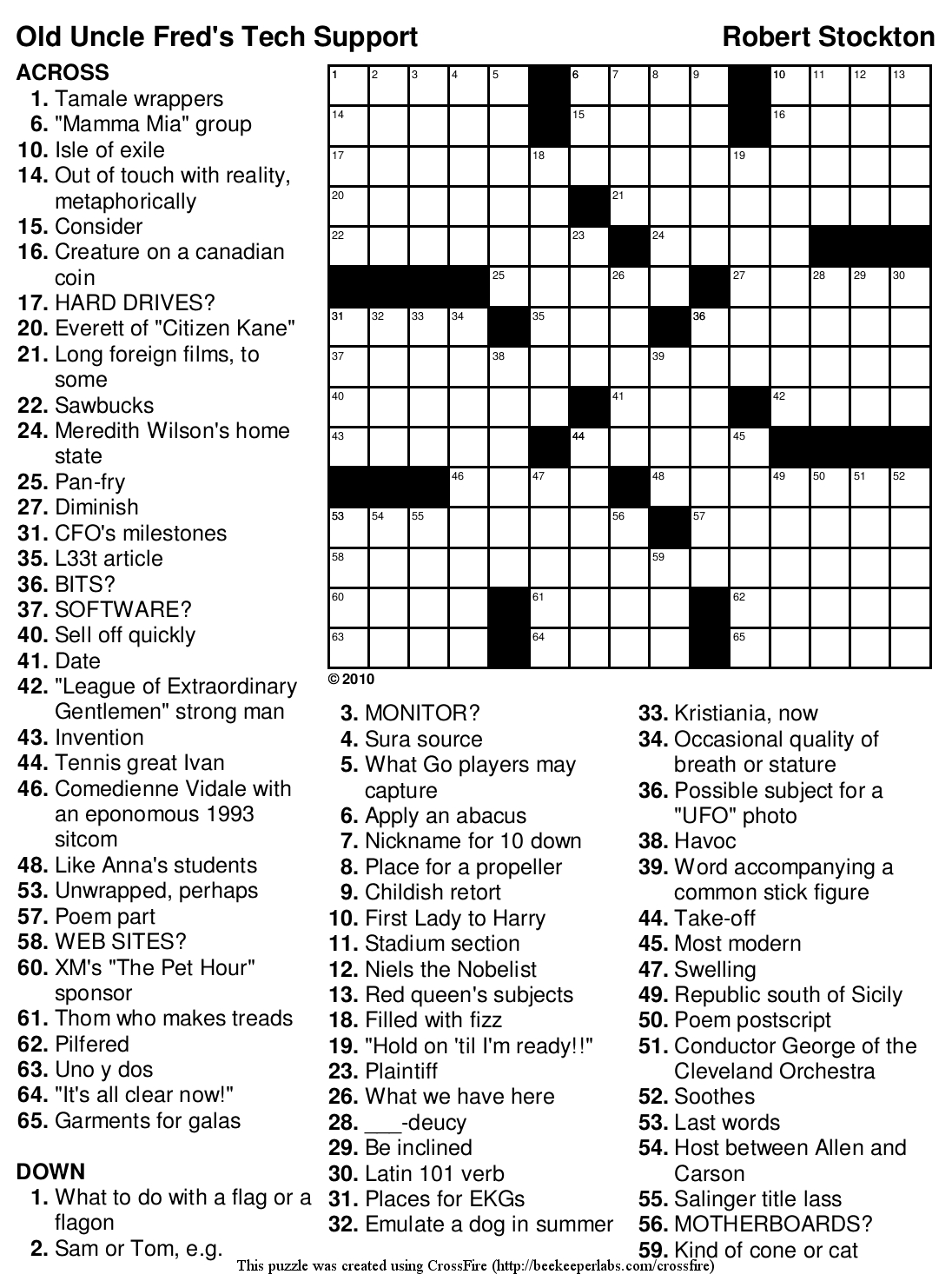 Printable Crossword Puzzles For 10 Year Olds