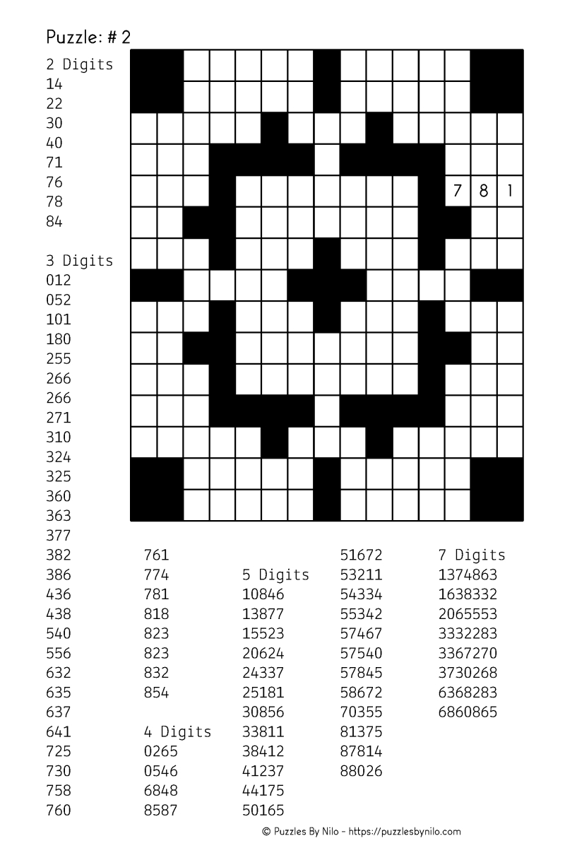 Number Crossword Puzzle Printable