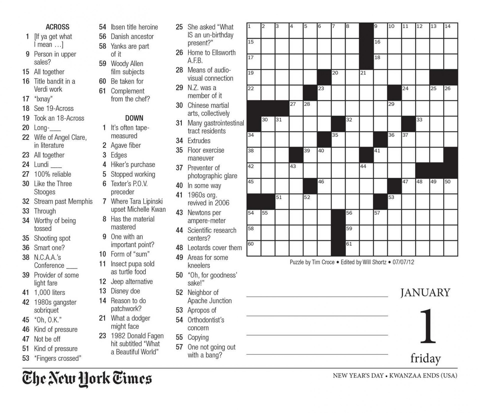 Free Large Print Crossword Puzzles For Seniors