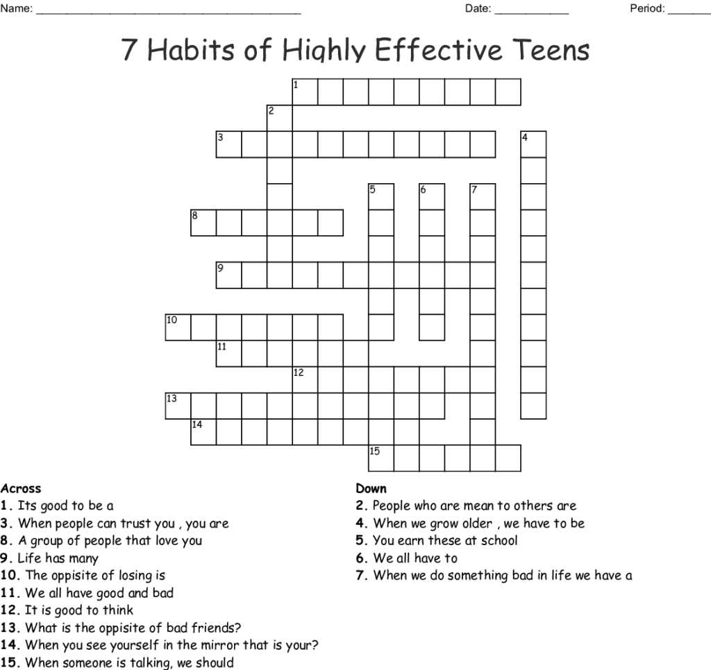 Printable Crossword Puzzles For Teens Printable Template