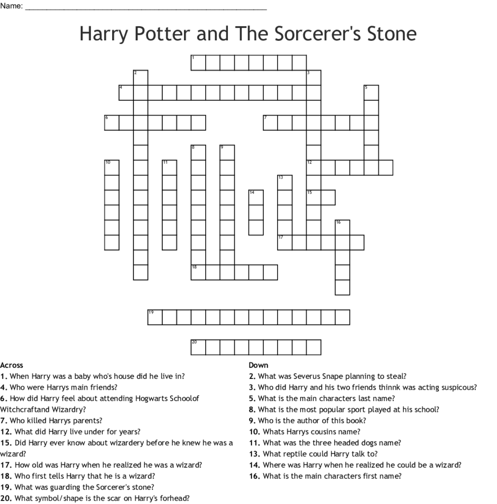 Printable Crossword Puzzles Harry Potter Printable