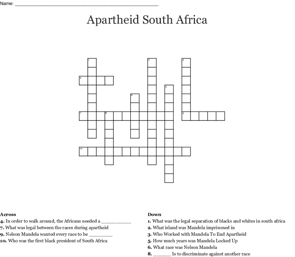 Printable Crossword Puzzles South Africa Printable