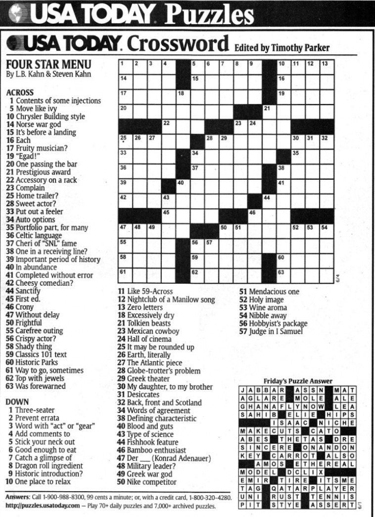 Printable Crossword Puzzles Usa Today