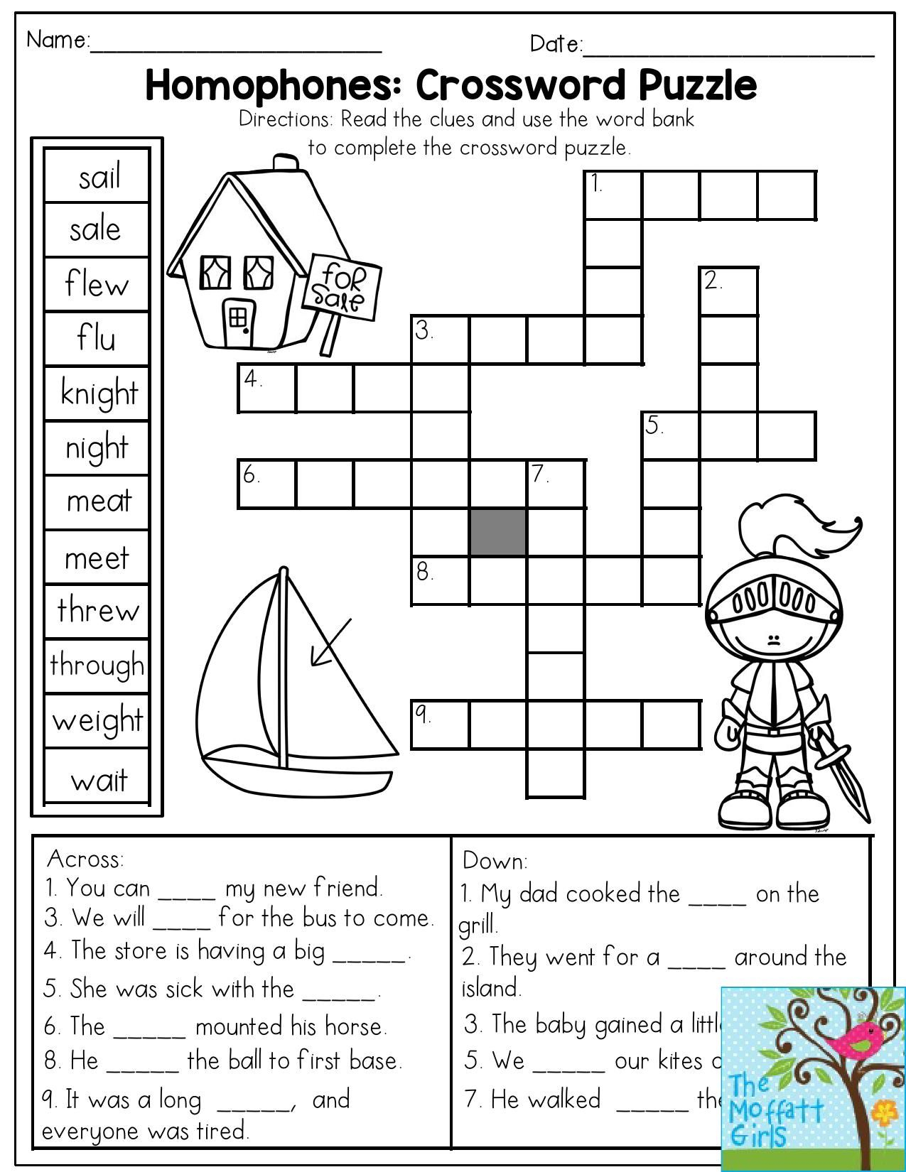 Grade 1 Crossword Puzzles Printable