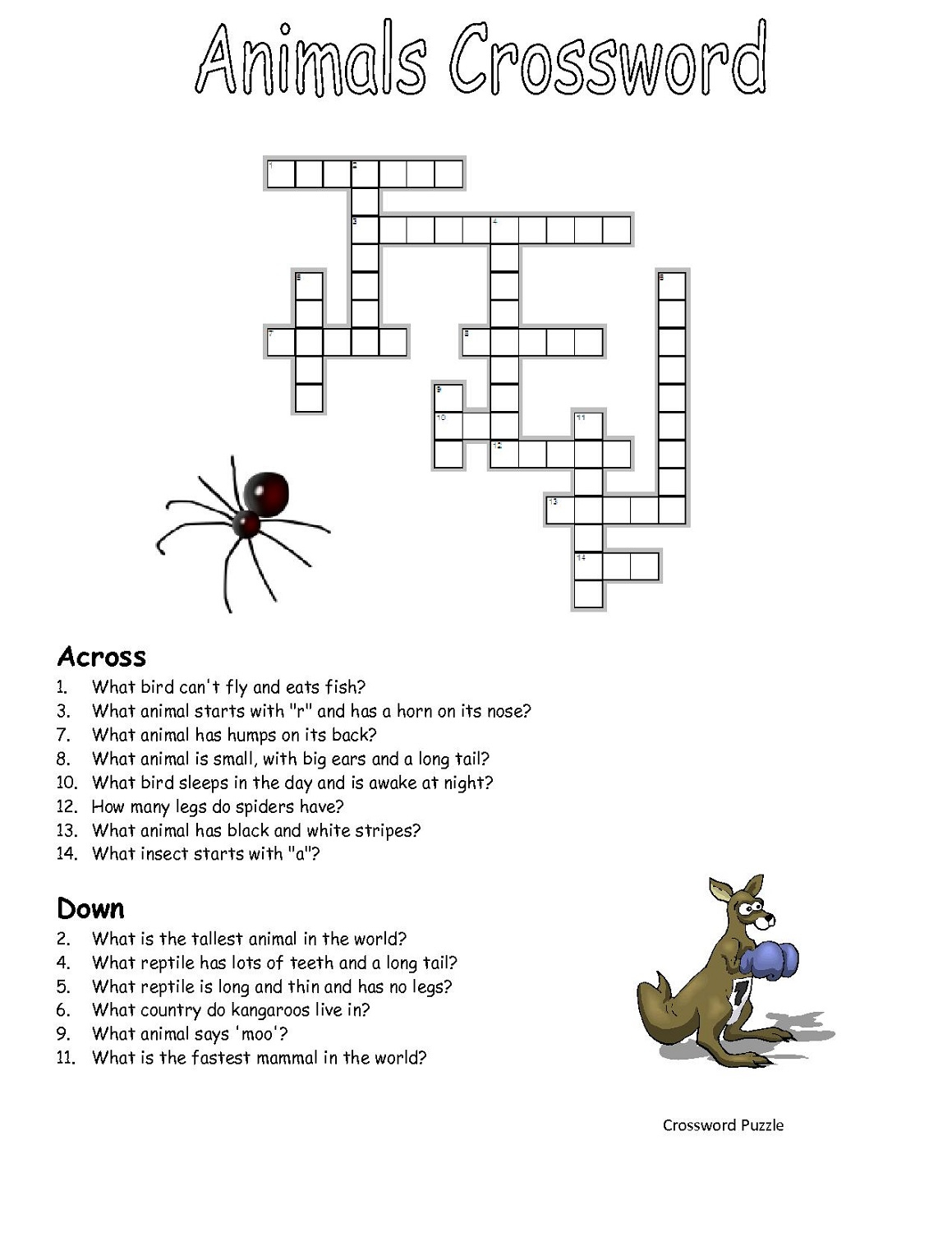 Printable Crossword Puzzles Animals