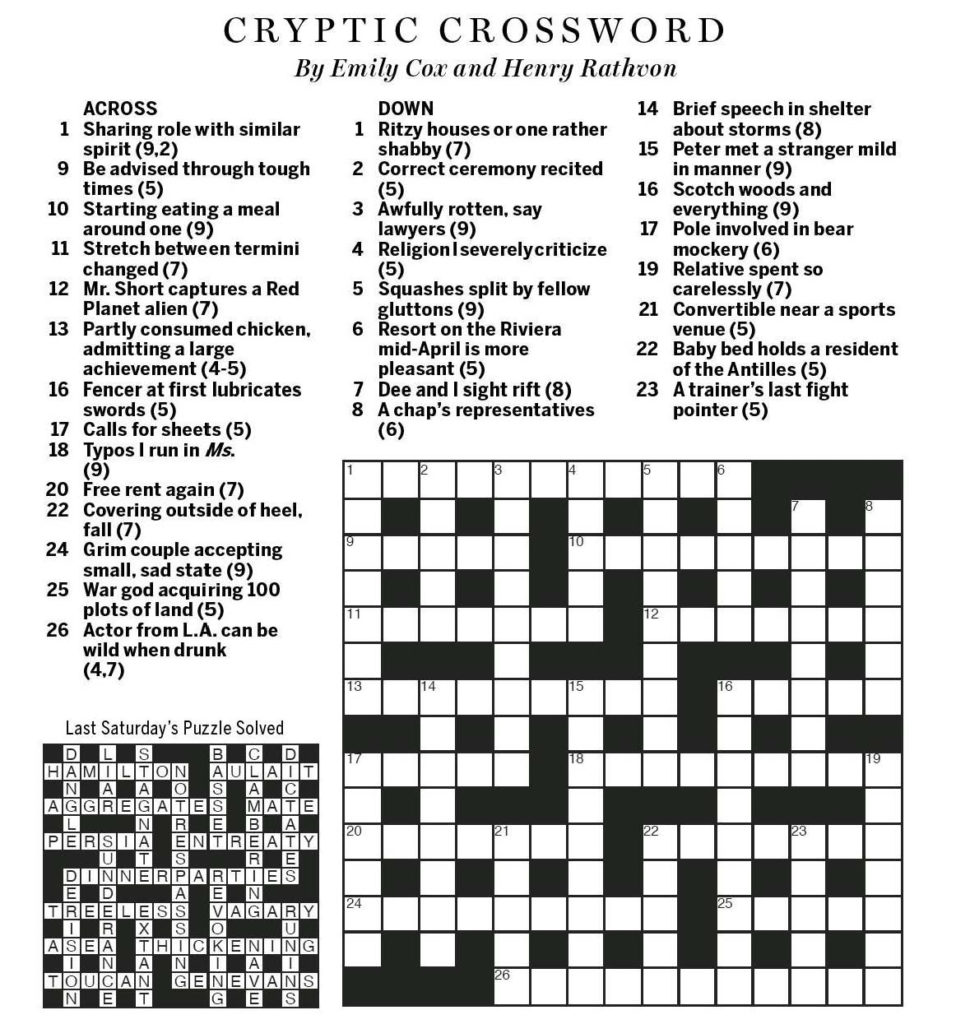 Cryptic Crosswords Printable Printable Blank World