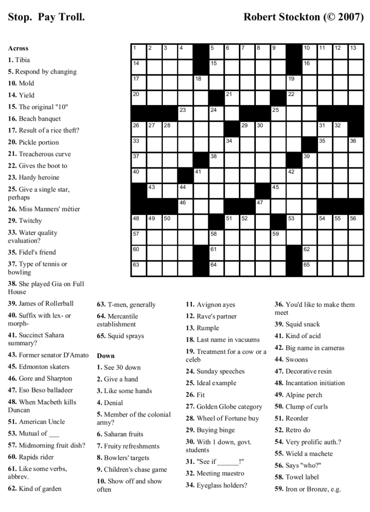 Printable Intermediate Crossword Puzzles Printable