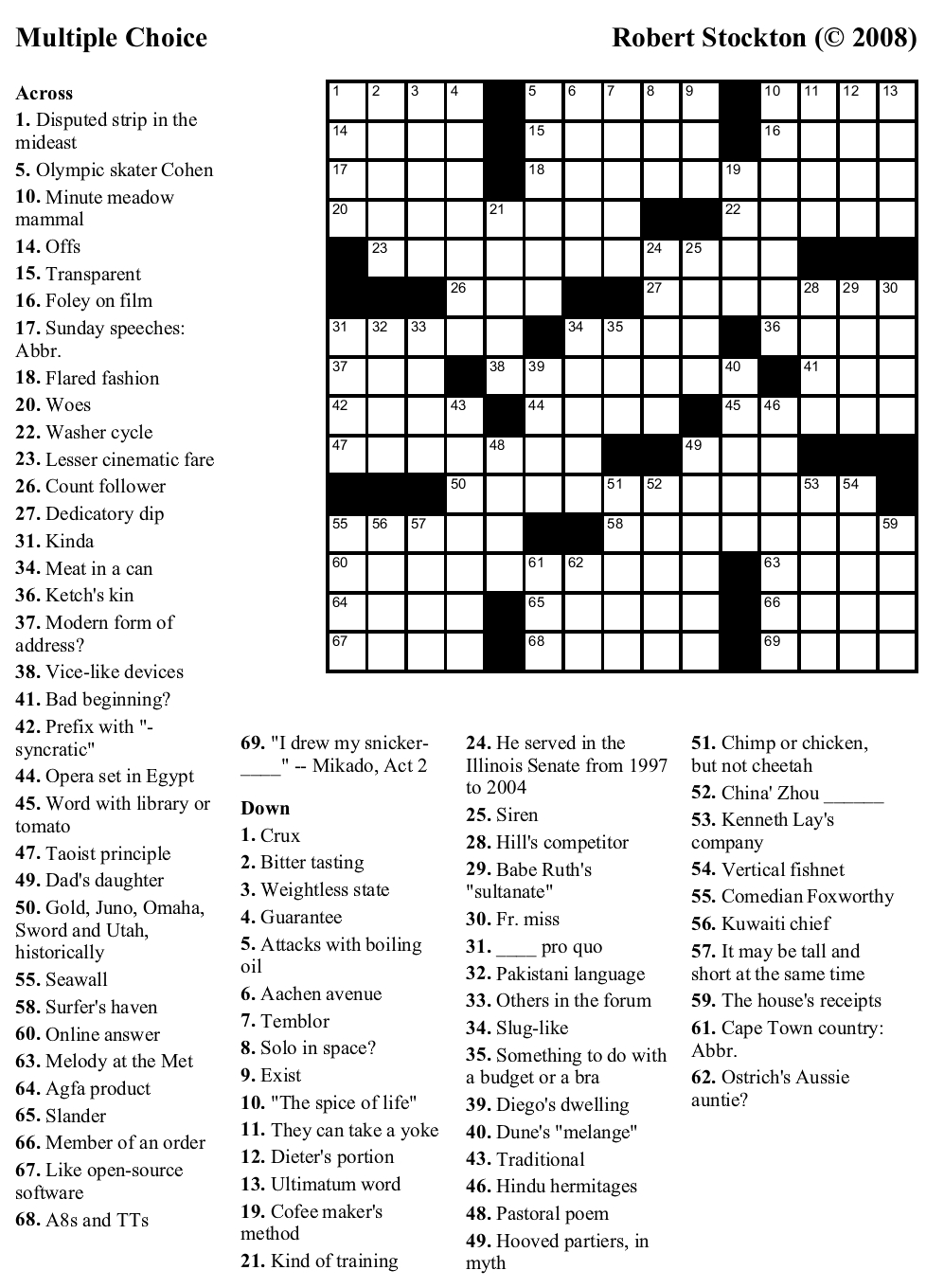 Intermediate Crossword Puzzles Printable