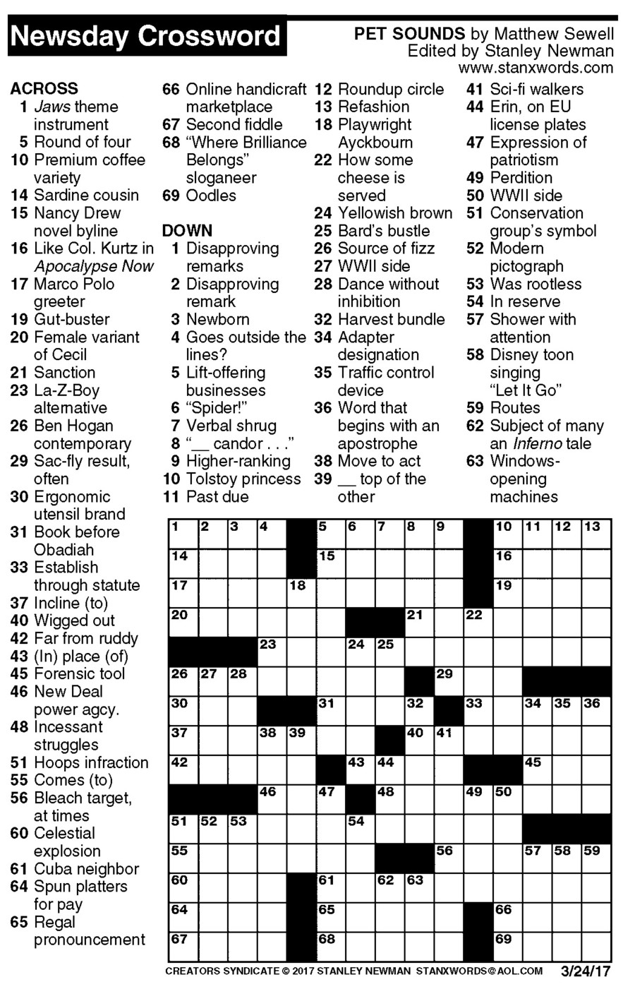 Newsday Printable Crossword