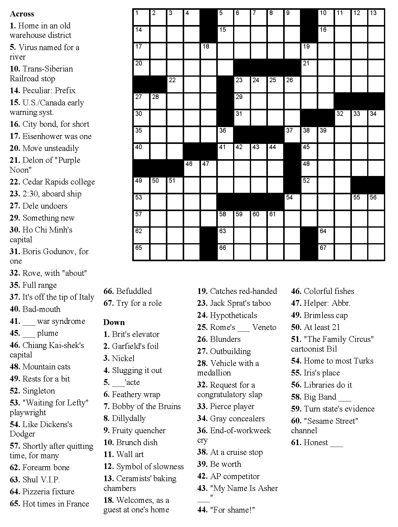 Printable Crossword Puzzles Seniors