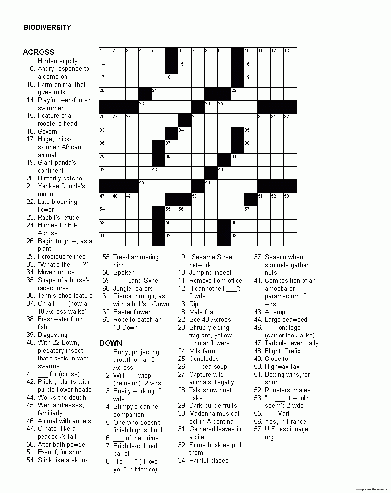 Printable Puzzles For Young Adults Printable Crossword