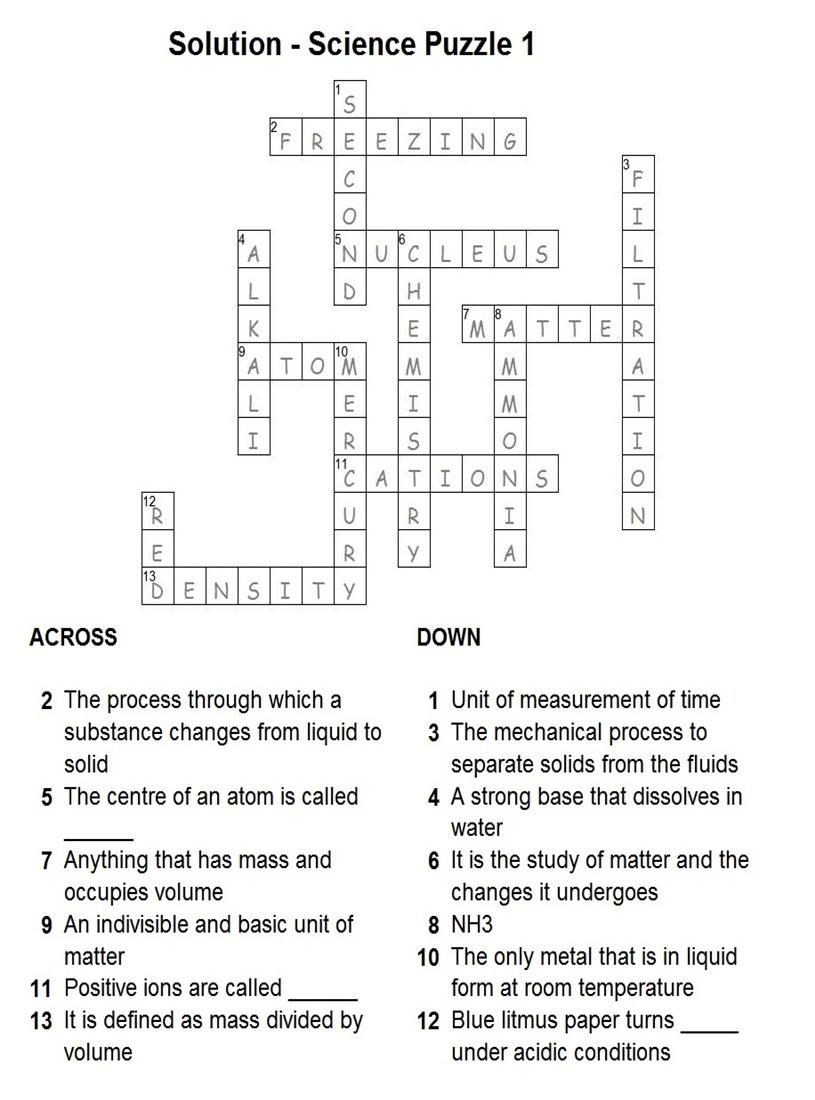 Printable Crossword Puzzles Science