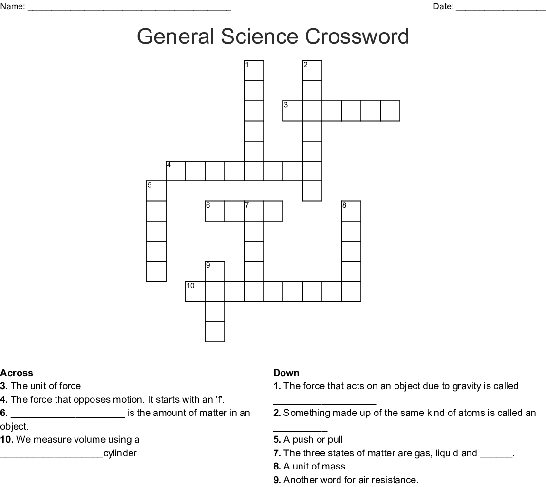 Printable Crossword Puzzles Science