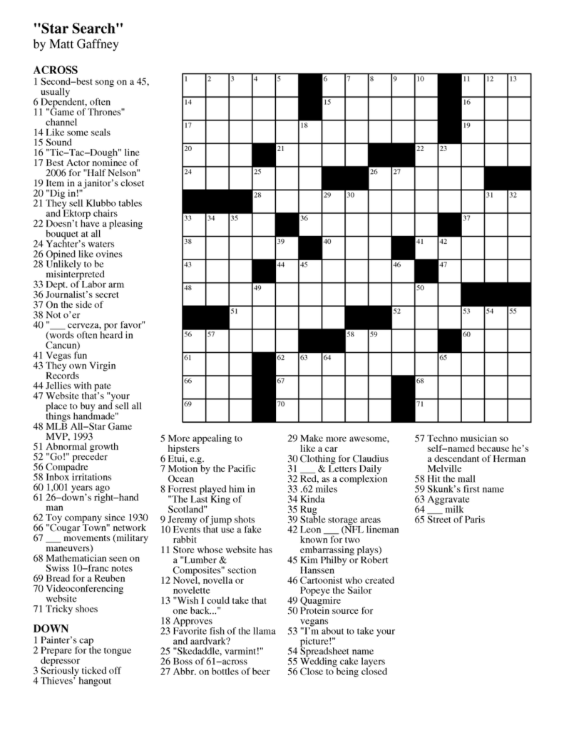 Star Magazine Crossword Puzzle Printable Sketch Coloring Page