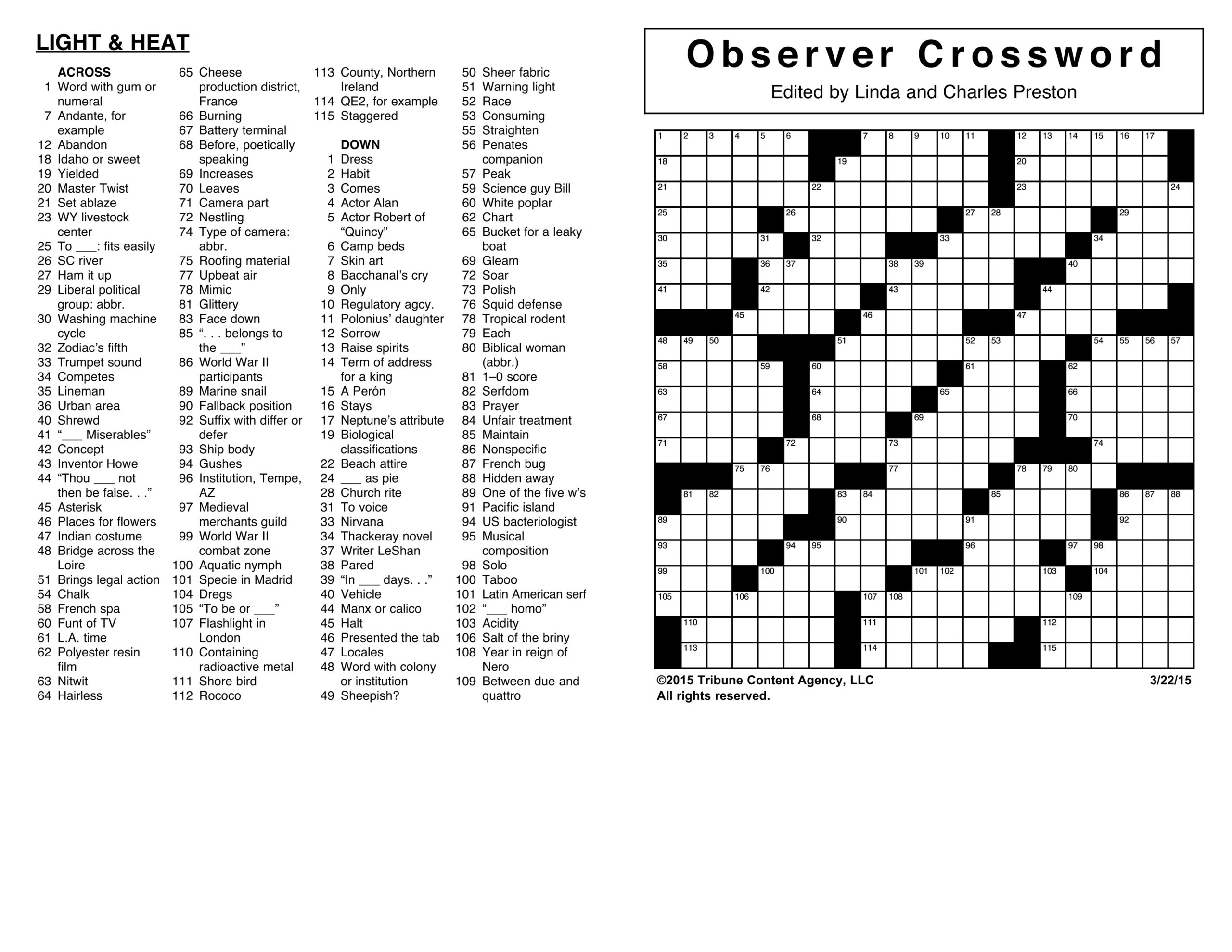 Star Crossword Puzzles Printable