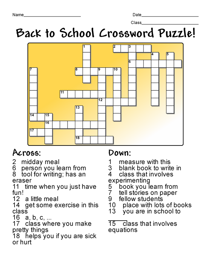 Printable Crossword Puzzles Elementary School